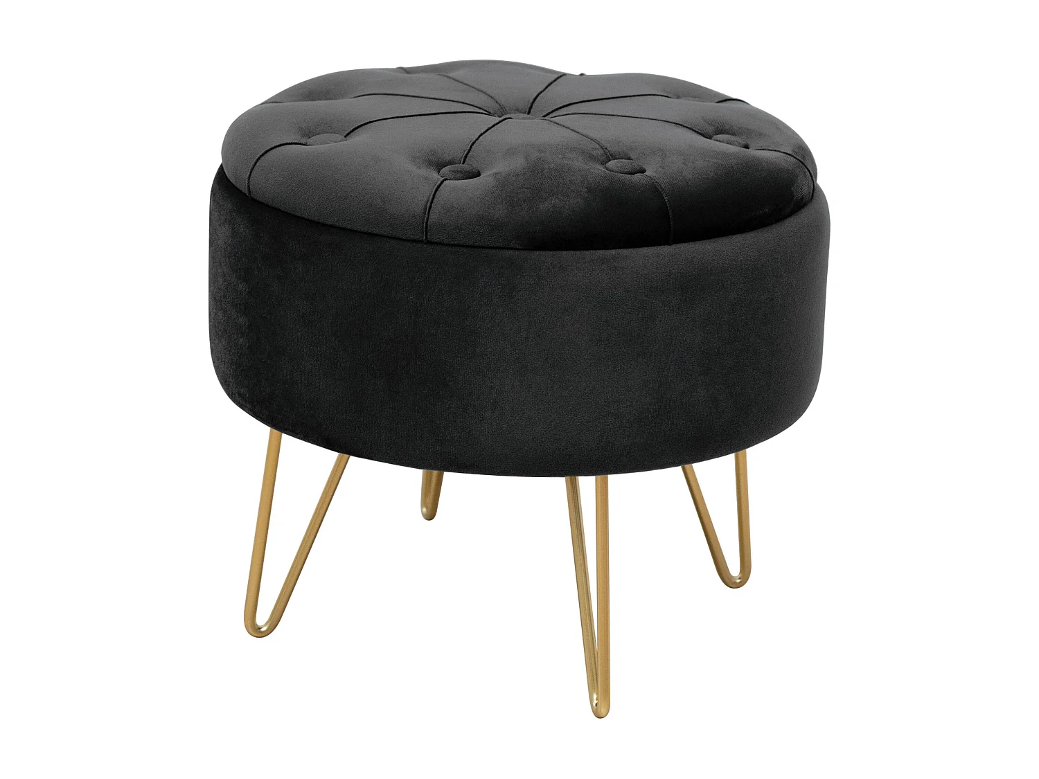 Pouf de Rangement avec Couvercle matelassé AKORD CARO velour colour Noir hauteur 33 cm
