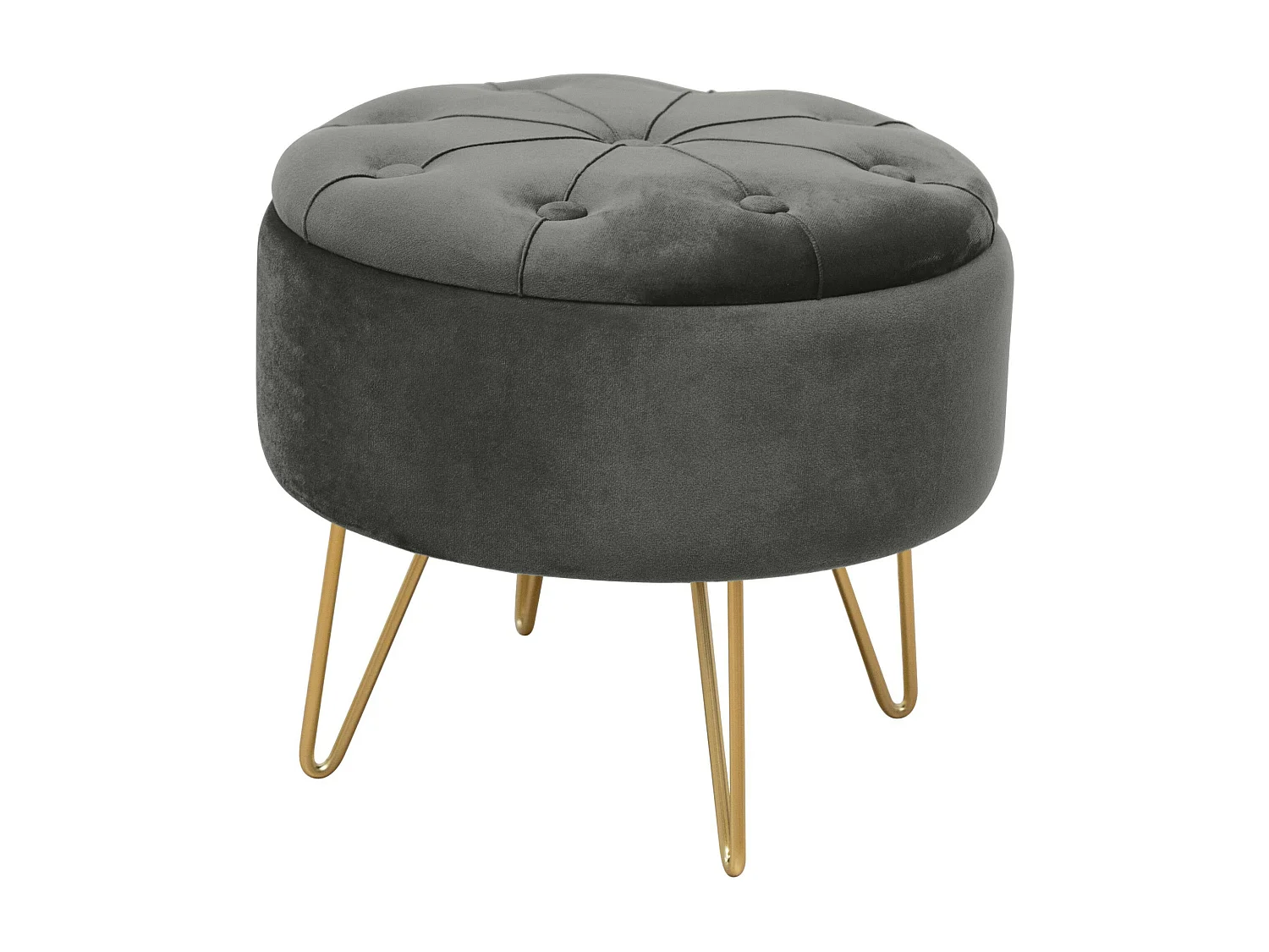Pouf de Rangement avec Couvercle matelassé AKORD CARO velour colour Gris Graphite hauteur 33 cm