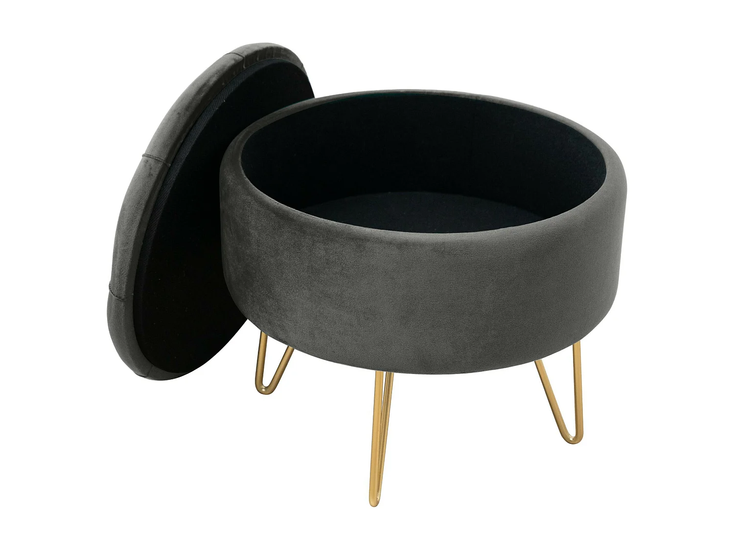 Pouf de Rangement avec Couvercle matelassé AKORD CARO velour colour Gris Graphite hauteur 33 cm
