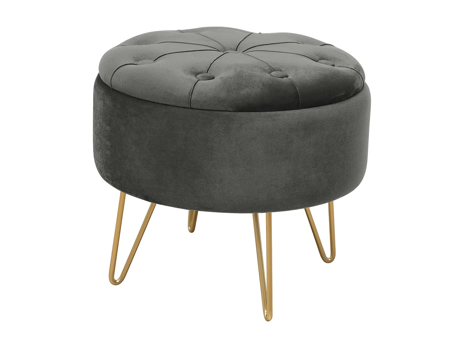 Pouf de Rangement avec Couvercle matelassé AKORD CARO velour colour Gris Graphite hauteur 33 cm