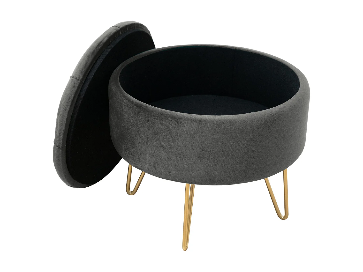 Pouf de Rangement avec Couvercle matelassé AKORD CARO velour colour Gris Graphite hauteur 33 cm
