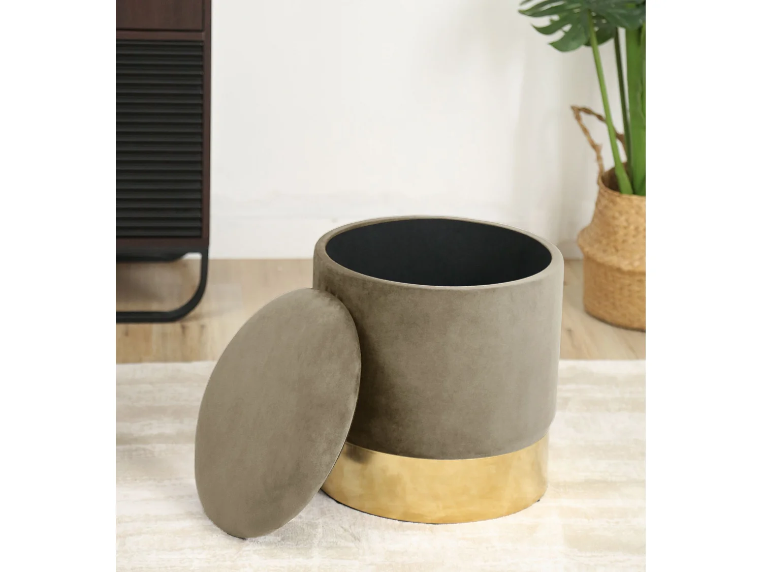 Pouf de Rangement avec Couvercle AKORD GOLDEN velour colour Beige hauteur 40 cm