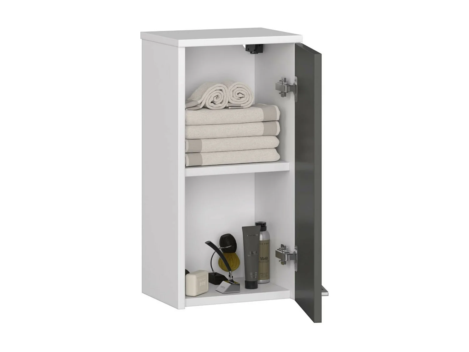 Armoire salle de bains AKORD FIN accr. au mur Blanche 30 cm 1 porte façade Gris Graphite 2 étagères 30x22,5x60 cm