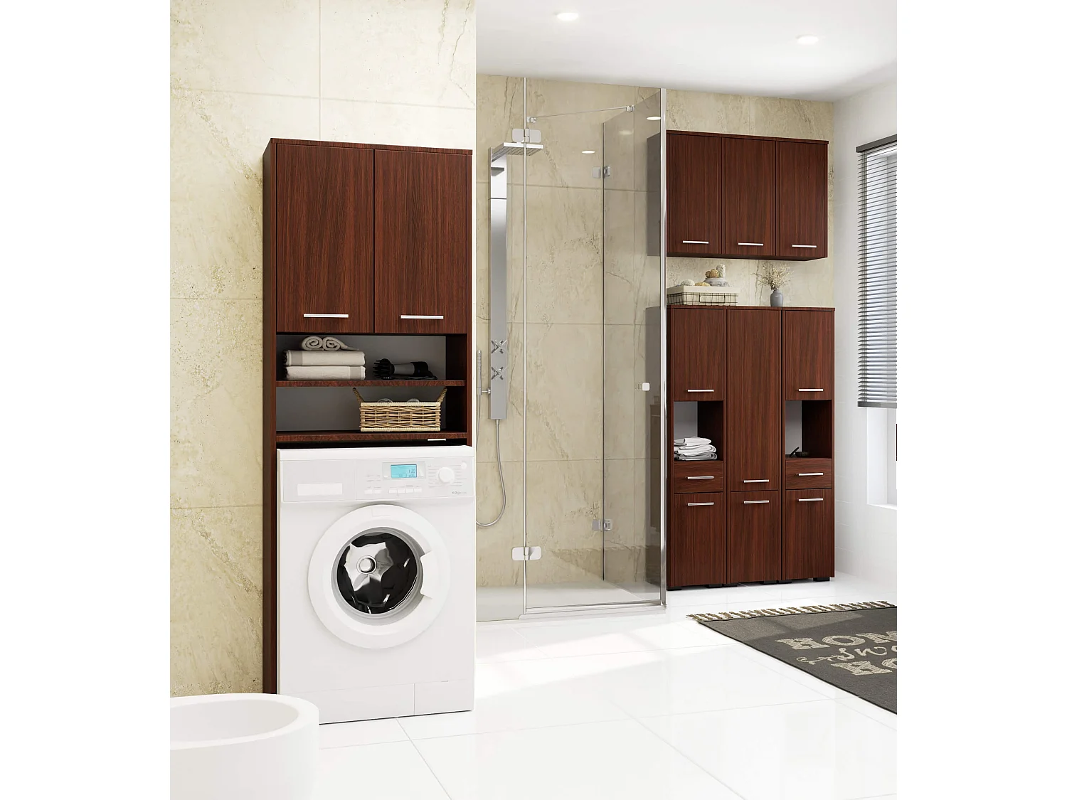 Armoire salle de bains AKORD FIN accr. au mur Wengé 30 cm 1 porte façade Wengé 2 étagères 30x22,5x60 cm