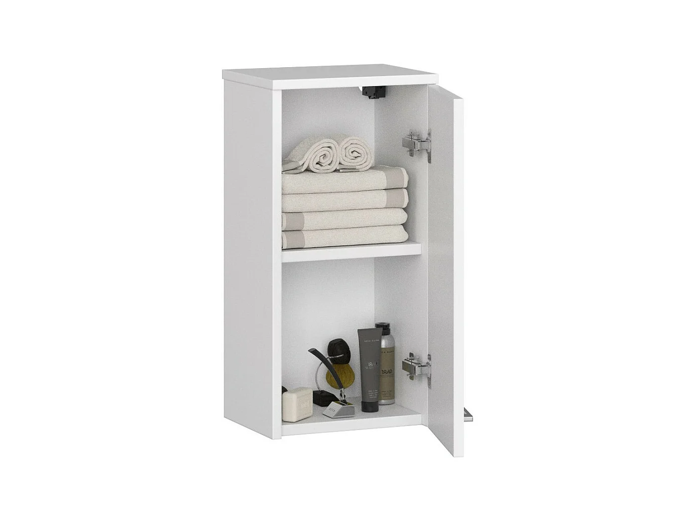 Hängender Badezimmerschrank AKORD FIN Weiß 30 cm Tür 2 Ebenen B30 x H60 x T22,5 cm