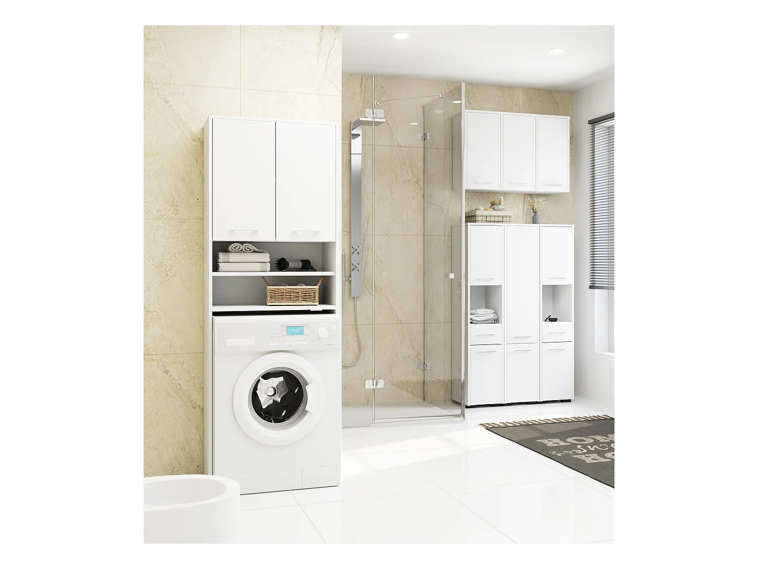 Hängender Badezimmerschrank AKORD FIN Weiß 30 cm Tür 2 Ebenen B30 x H60 x T22,5 cm