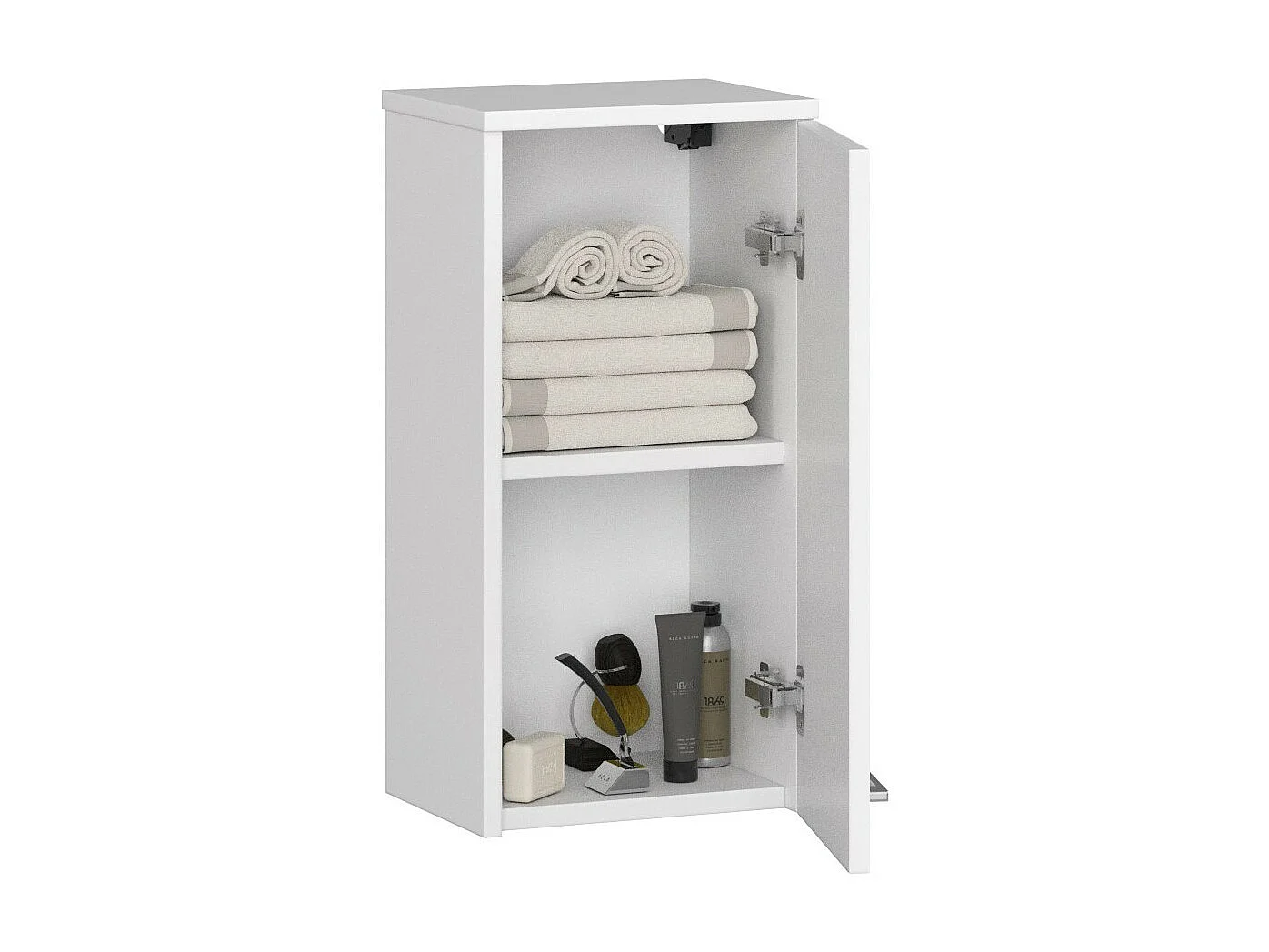 Armoire salle de bains AKORD FIN accr. au mur Blanche 30 cm 1 porte façade Blanche 2 étagères 30x22,5x60 cm
