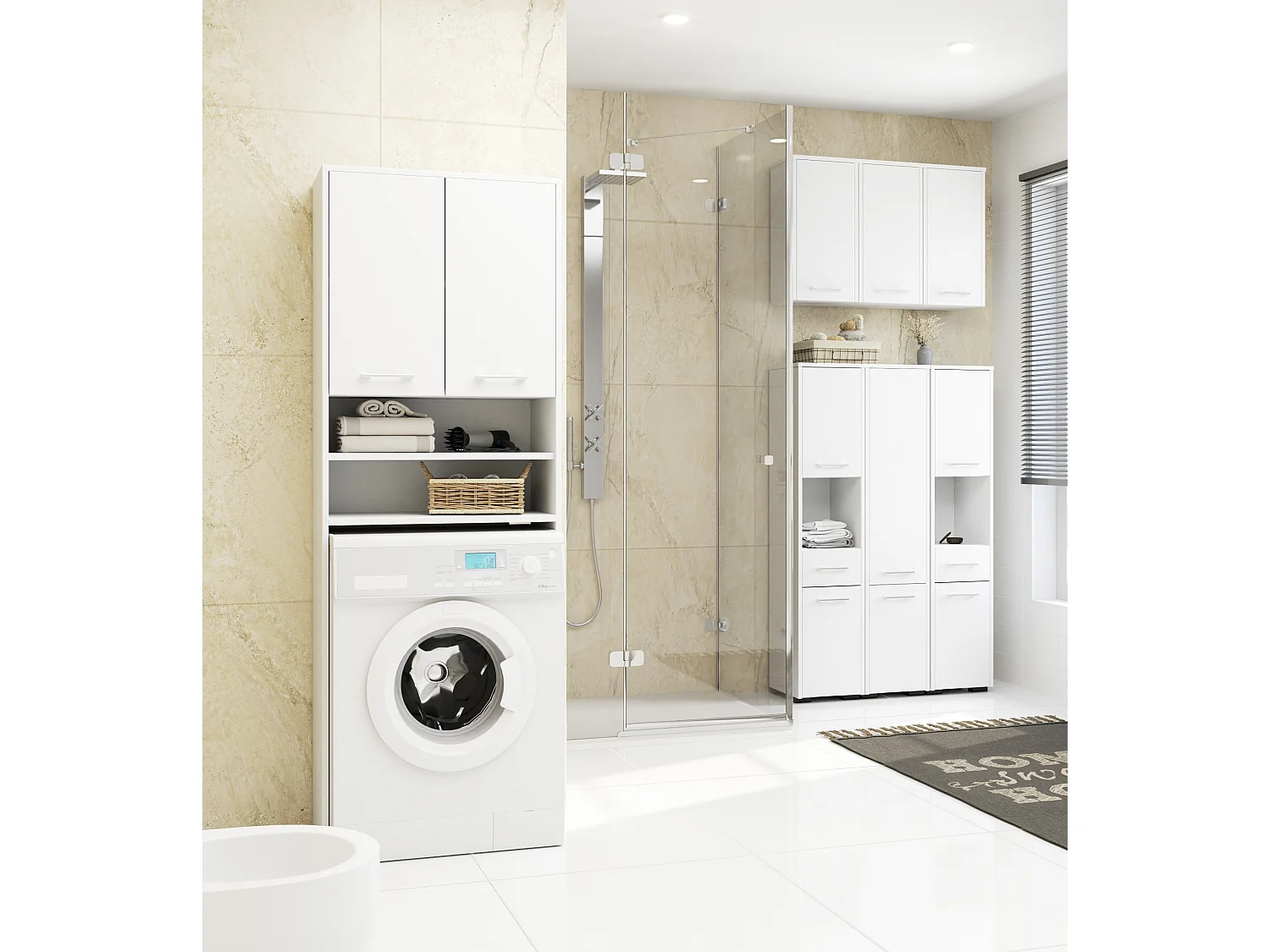 Armoire salle de bains AKORD FIN accr. au mur Blanche 30 cm 1 porte façade Blanche 2 étagères 30x22,5x60 cm