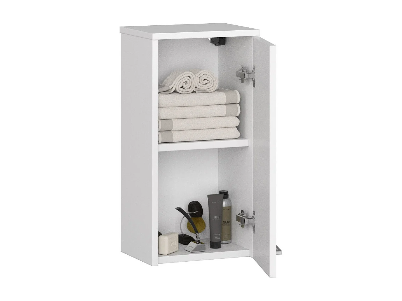 Armoire salle de bains AKORD FIN accr. au mur Blanche 30 cm 1 porte façade Blanche 2 étagères 30x22,5x60 cm