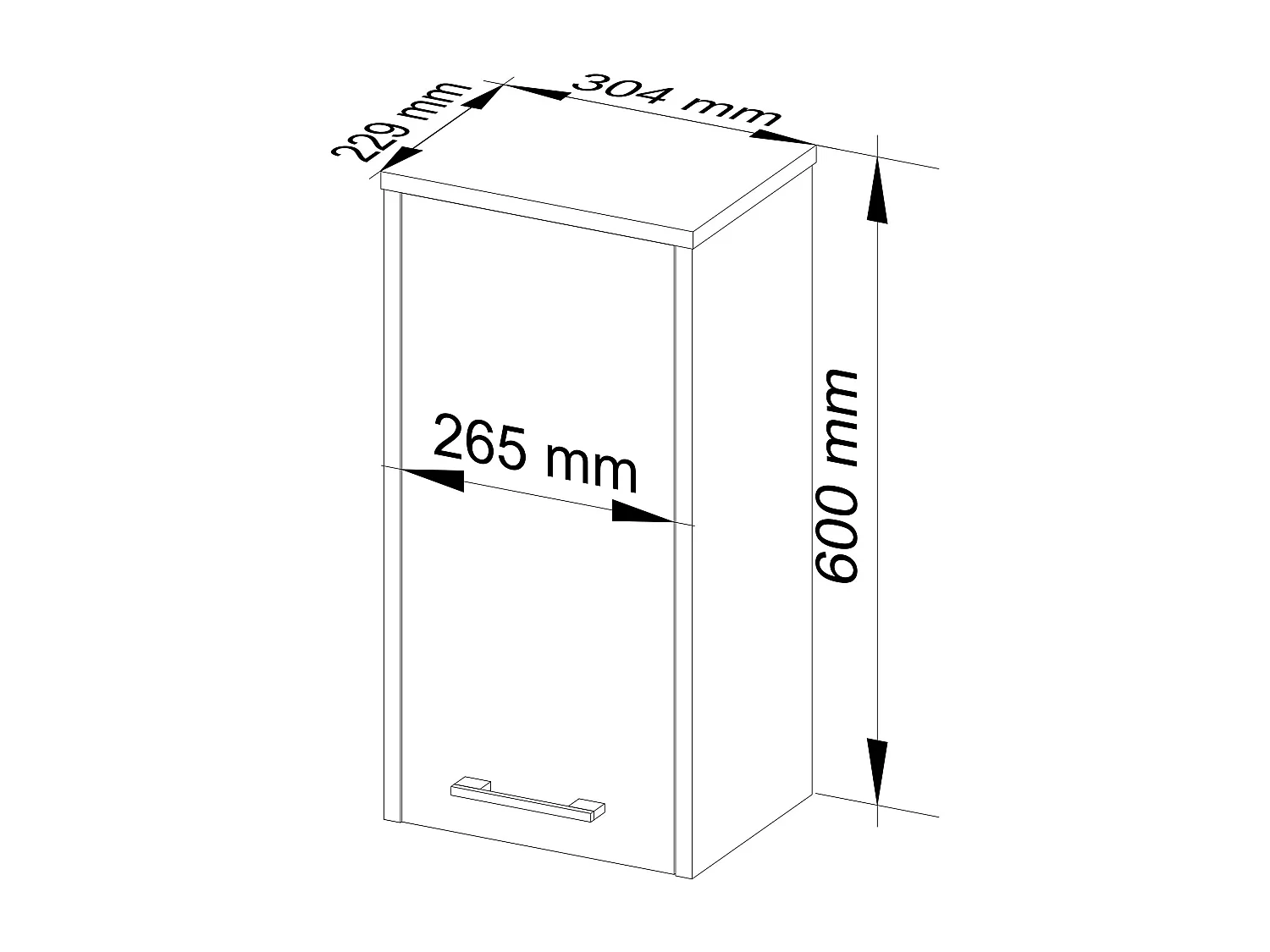 Armoire salle de bains AKORD FIN accr. au mur Blanche 30 cm 1 porte façade Blanche 2 étagères 30x22,5x60 cm