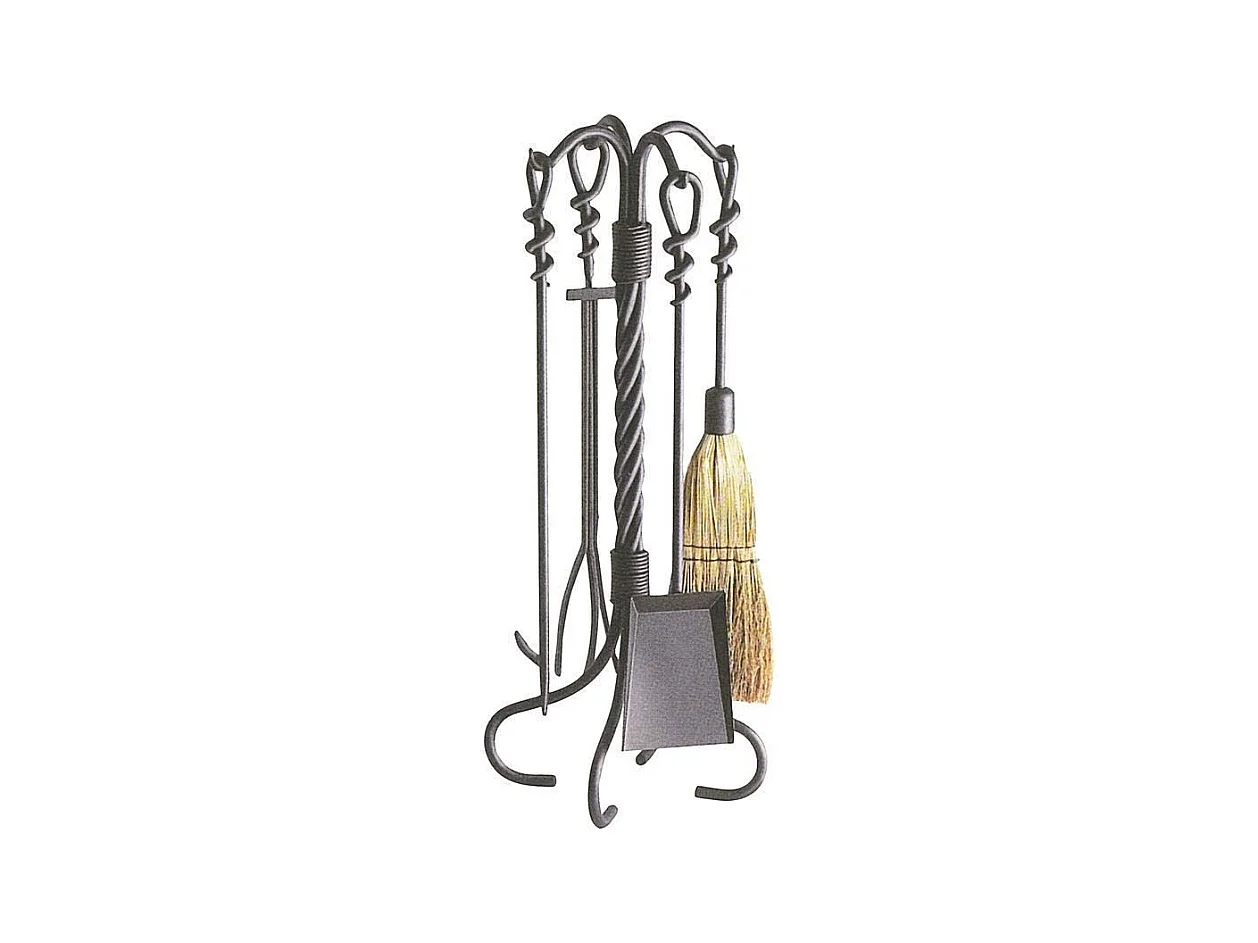 Valet de cheminée en fer forgé torsades 4 accessoires