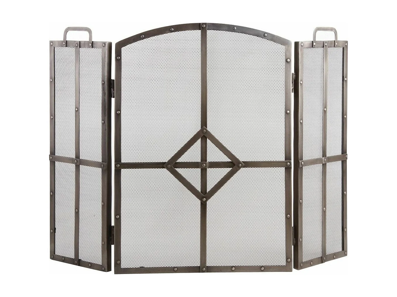 Pare-feu de cheminée 3 panneaux en fer forgé antique