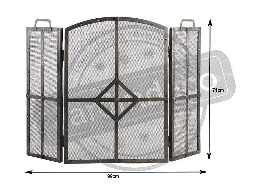 Pare-feu de cheminée 3 panneaux en fer forgé antique
