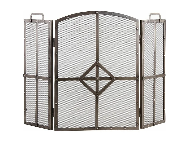 Pare-feu de cheminée 3 panneaux en fer forgé antique