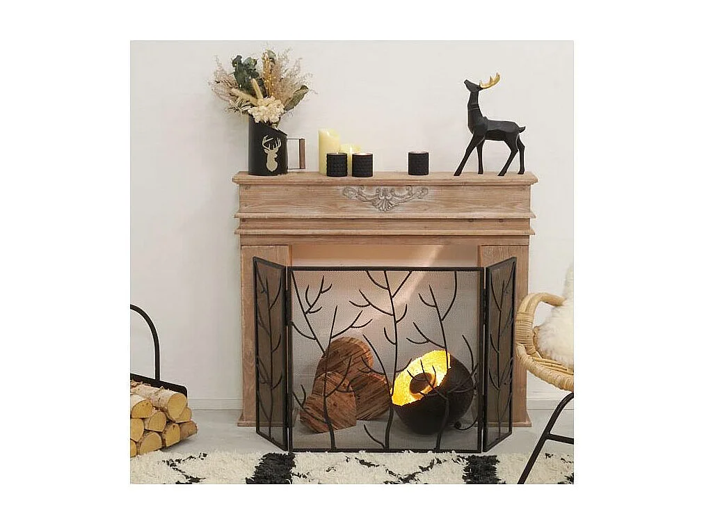 Pare-feu de cheminée en fer forgé branchages