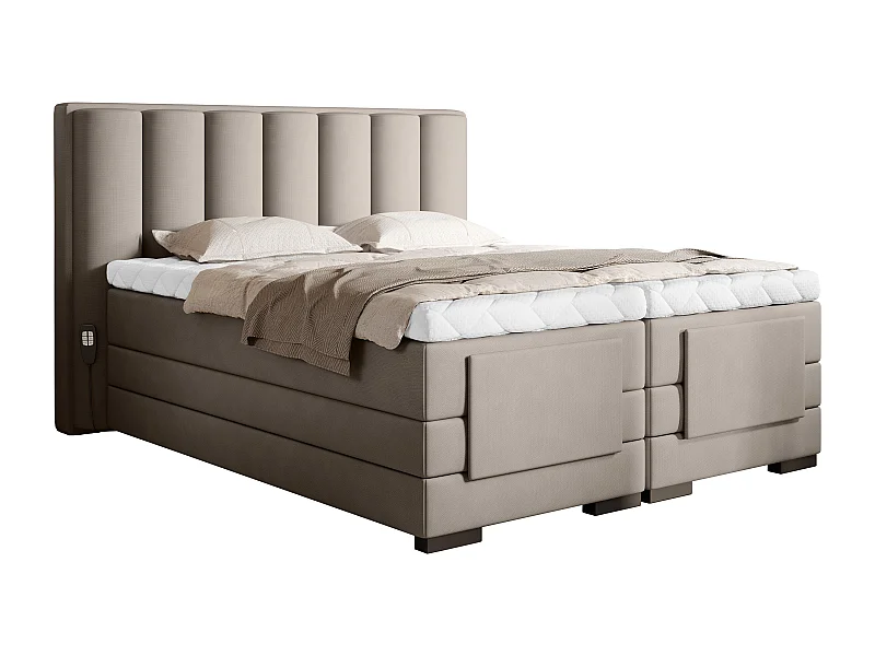 Lit boxspring électrique tissu beige clair avec matelas et surmatelas Arkos-180x200