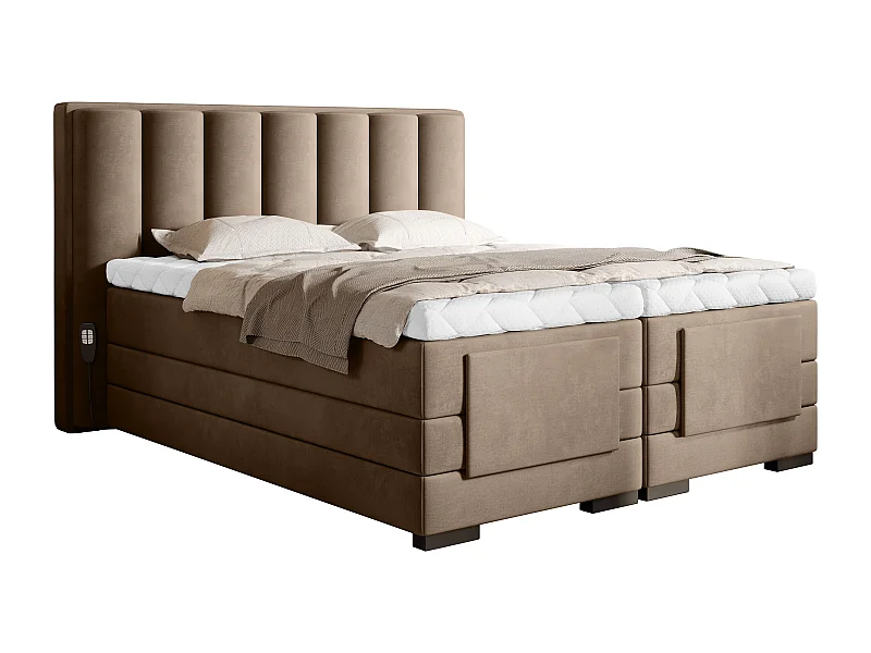 Lit boxspring électrique tissu beige avec matelas et surmatelas Arkos-180x200