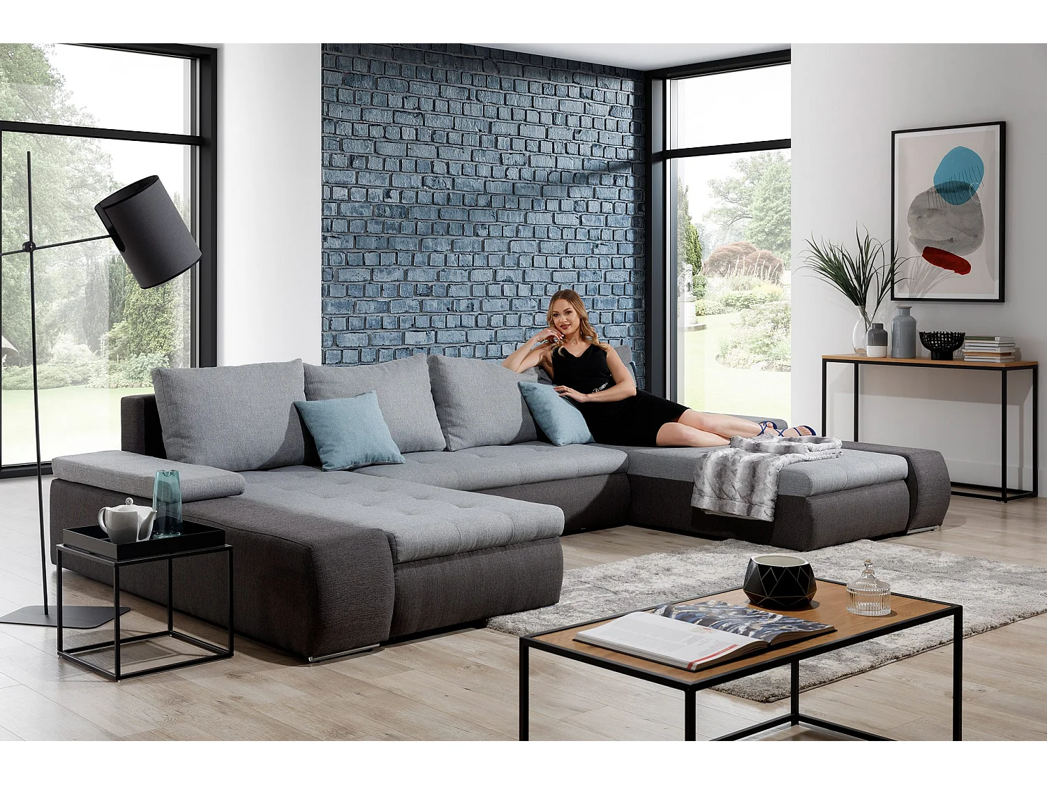 Ecksofa Vicenza Stoff-Schwarz