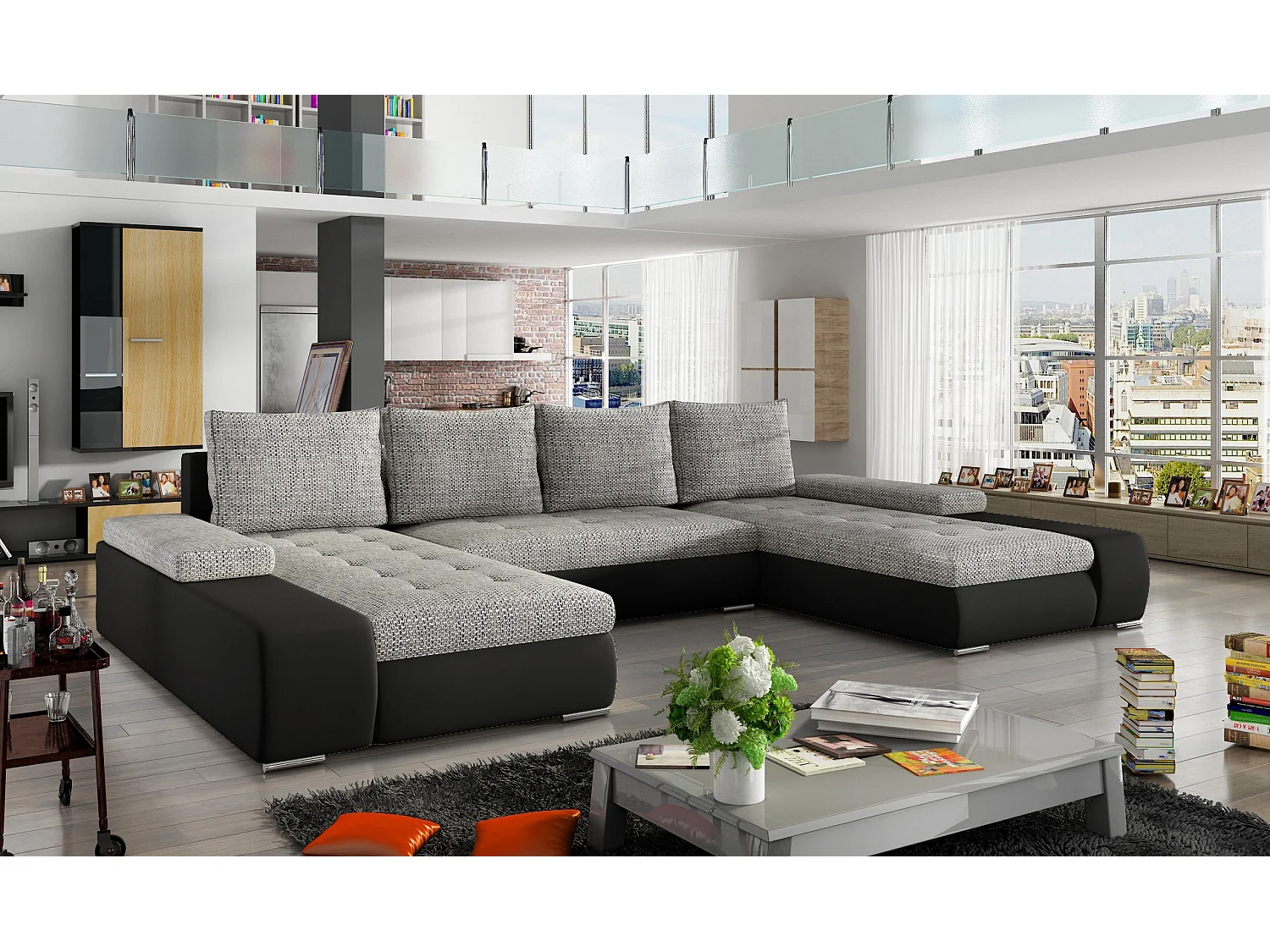 Ecksofa Vicenza Stoff-Schwarz