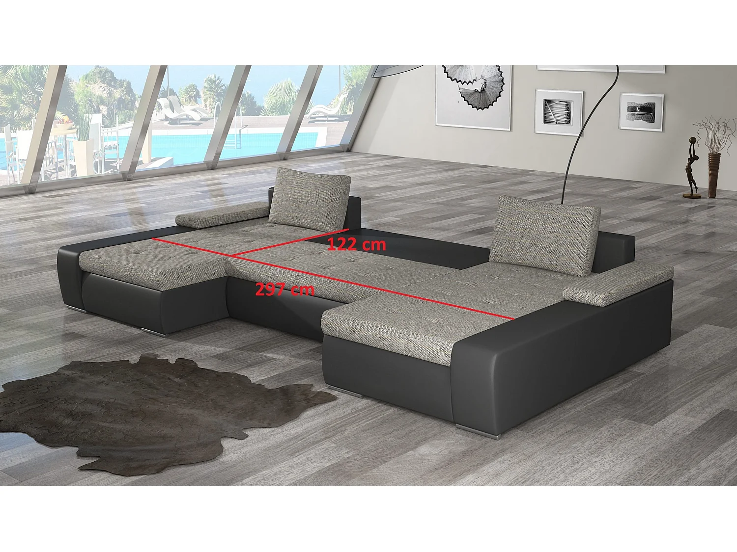 Ecksofa Vicenza Stoff-Schwarz