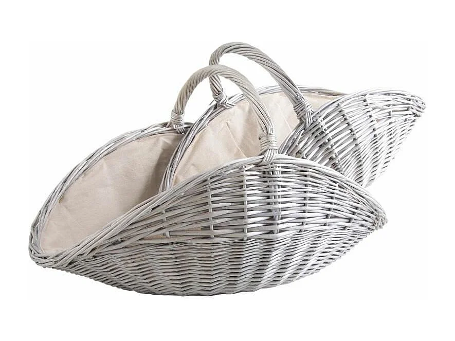 Paniers à bûches en osier gris et jute (lot de 2) Ovale