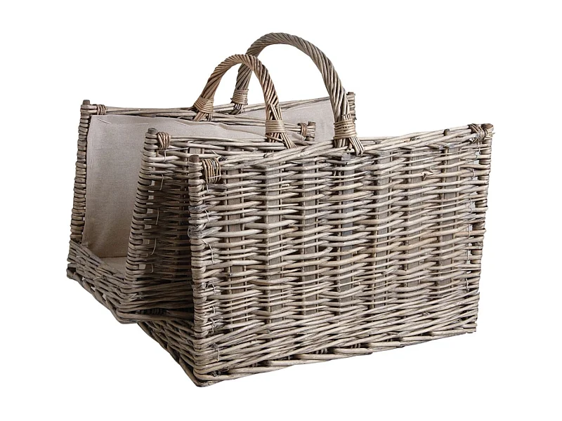 Paniers à bûches en osier gris et jute (lot de 2) Rectangulaire