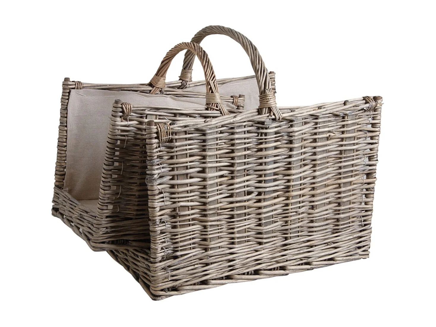 Paniers à bûches en osier gris et jute (lot de 2) Rectangulaire