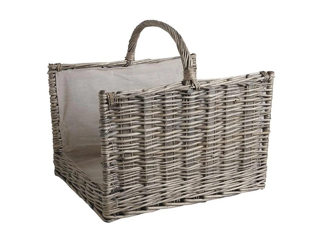 Paniers à bûches en osier gris et jute (lot de 2) Rectangulaire