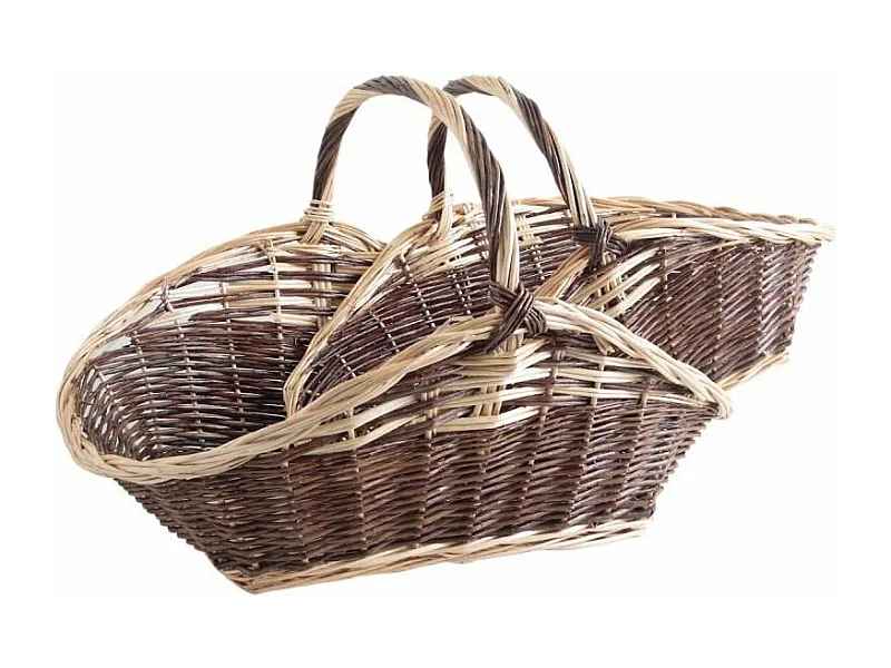 Paniers à bûches en osier brut et beige (lot de 2)