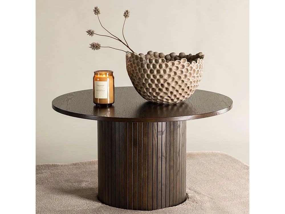 Table Basse Design Nervuré "Bianca" 80cm Marron