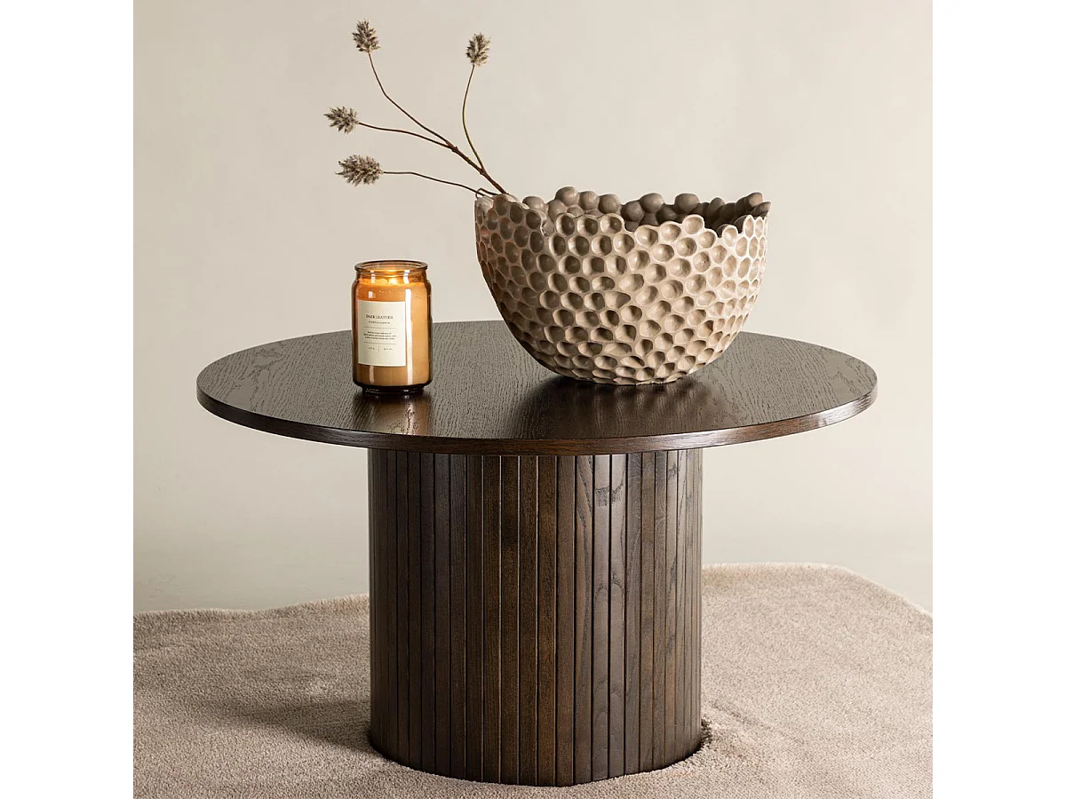 Table Basse Design Nervuré "Bianca" 80cm Marron