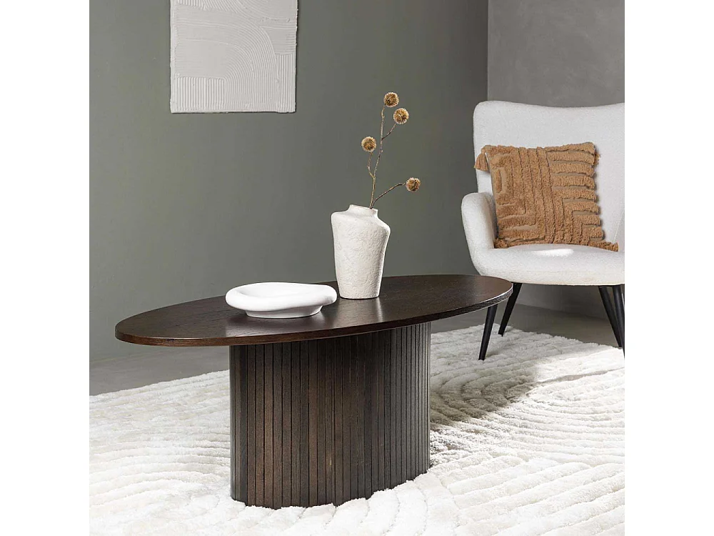 Table Basse Design Nervuré "Bianca" 120cm Marron