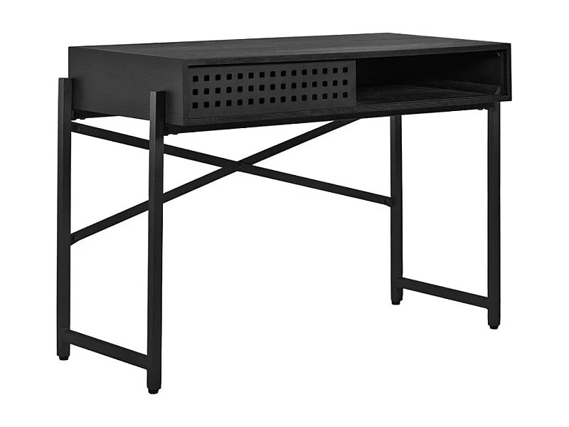 Console 105 cm caisson bois noir ajourée et pieds métal noir - MICHEL