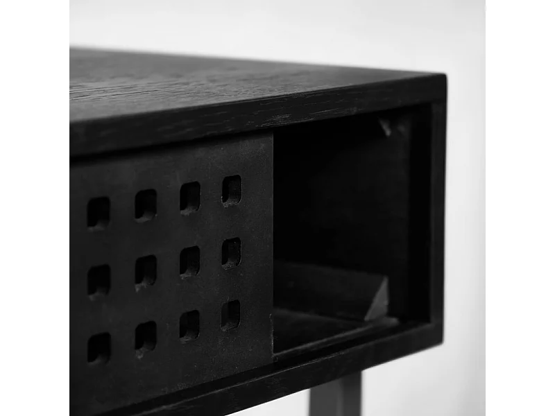 Console 105 cm caisson bois noir ajourée et pieds métal noir - MICHEL