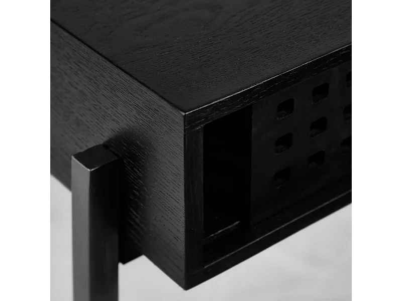 Console 105 cm caisson bois noir ajourée et pieds métal noir - MICHEL