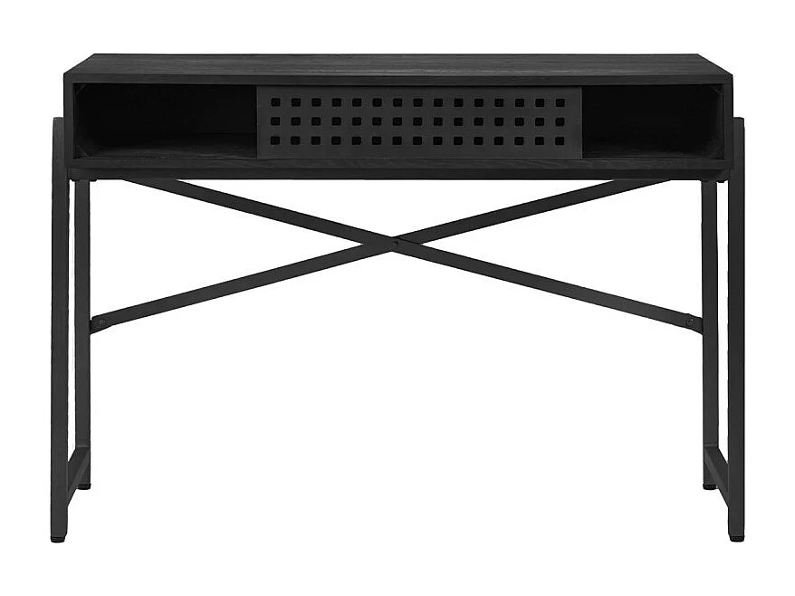 Console 105 cm caisson bois noir ajourée et pieds métal noir - MICHEL