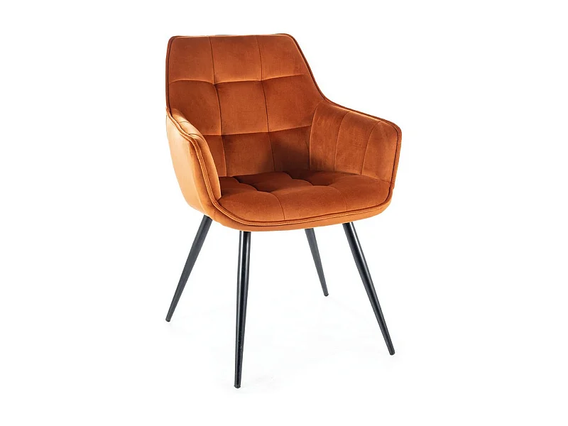 Silla de diseño Deli de metal negro y terciopelo canela