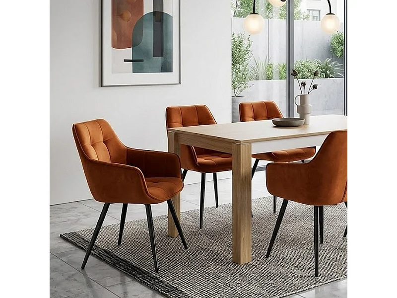 Chaise design métal noir et velours cannelle Deli