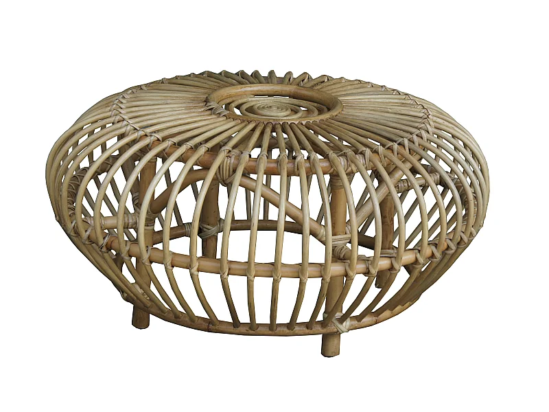 Mesa de Centro Redonda en Ratán Natural Chillvert Parma 73x73x39 cm con Diseño Geométrico