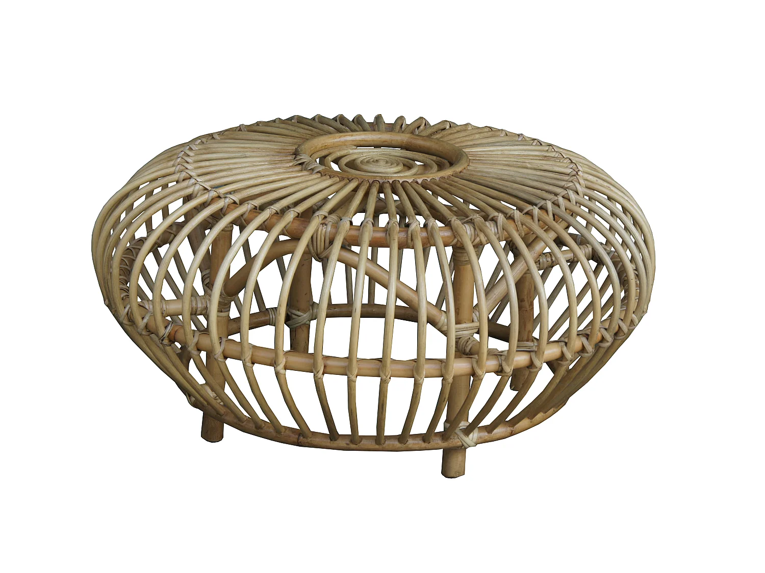 Mesa de Centro Redonda en Ratán Natural Chillvert Parma 73x73x39 cm con Diseño Geométrico