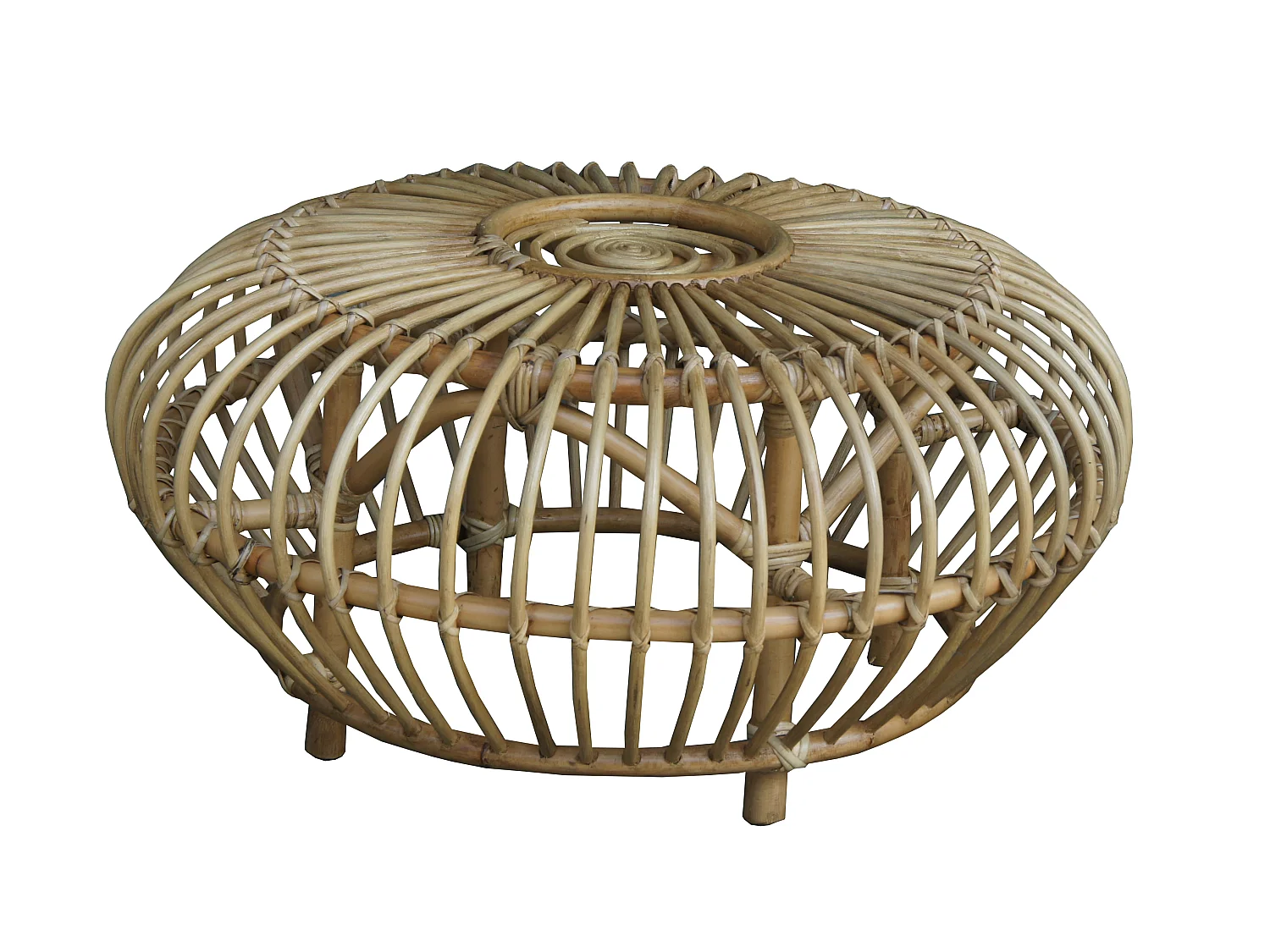 Table Basse Ronde en Rotin Naturel Chillvert Parma 73x73x39 cm avec Motif Géométrique