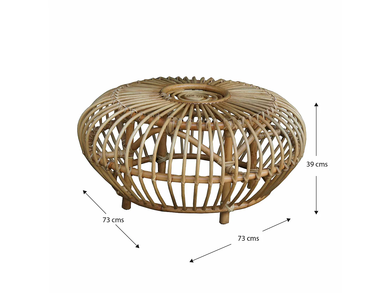Table Basse Ronde en Rotin Naturel Chillvert Parma 73x73x39 cm avec Motif Géométrique