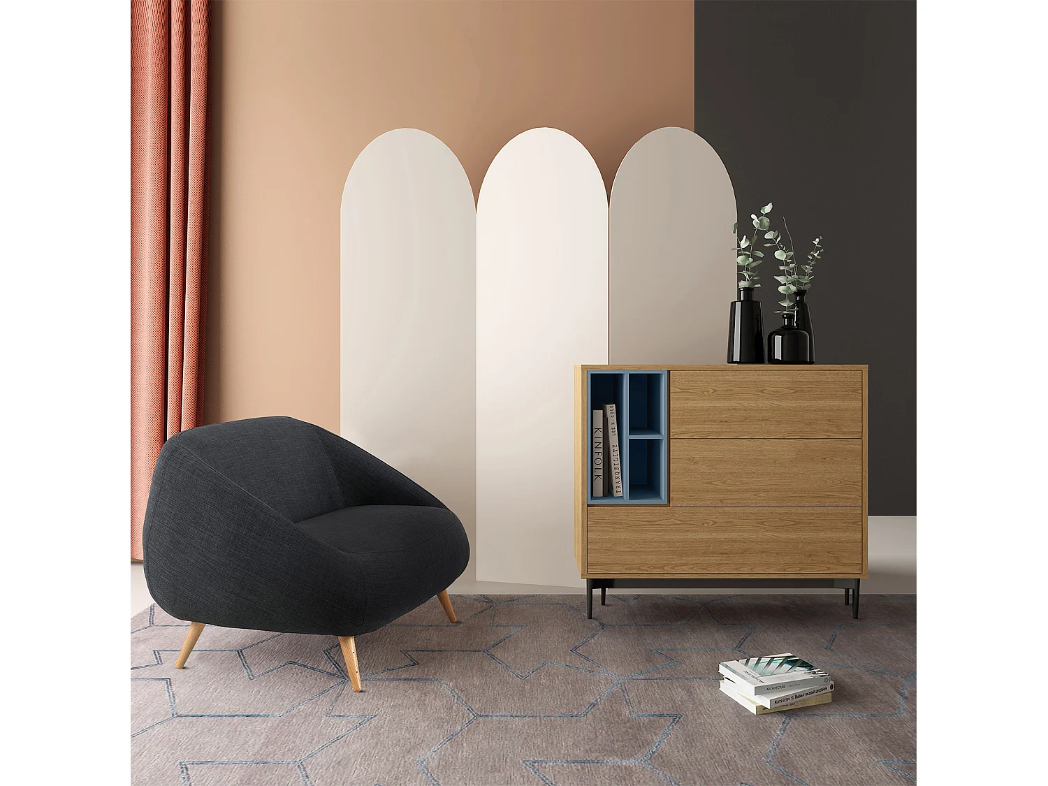 Credenza Pärumm Onnie Blue 103x40x95 cm Legno Laccato