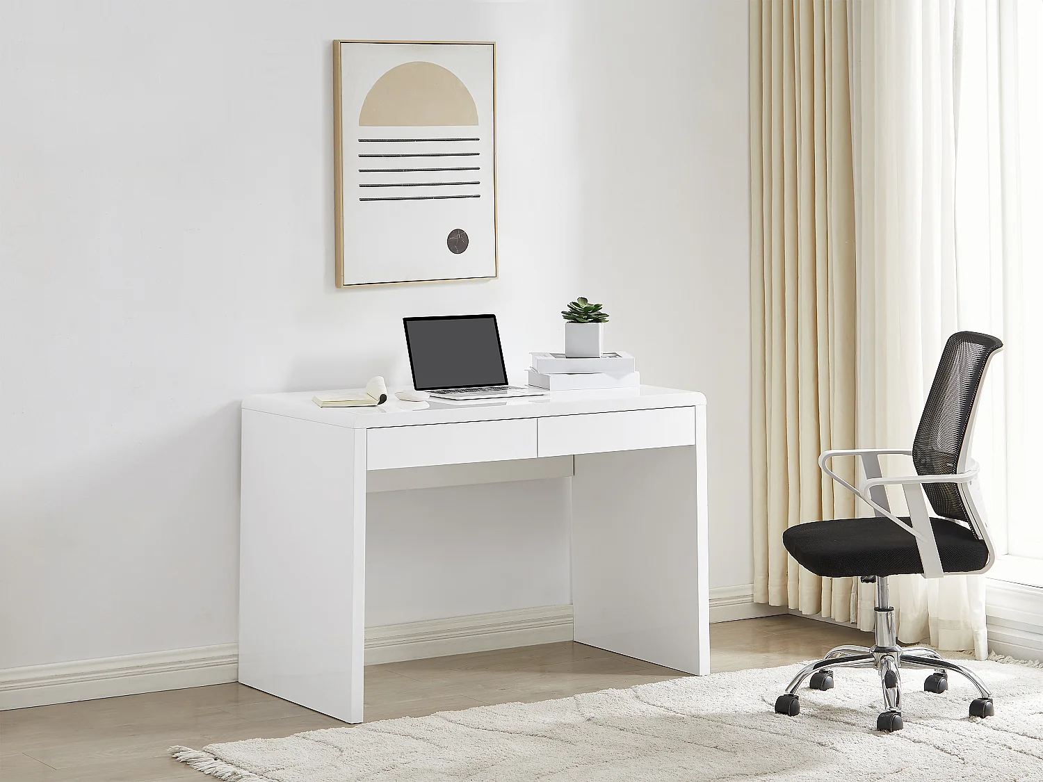 Bureau avec 2 tiroirs - MDF - Blanc laqué - VACELA
