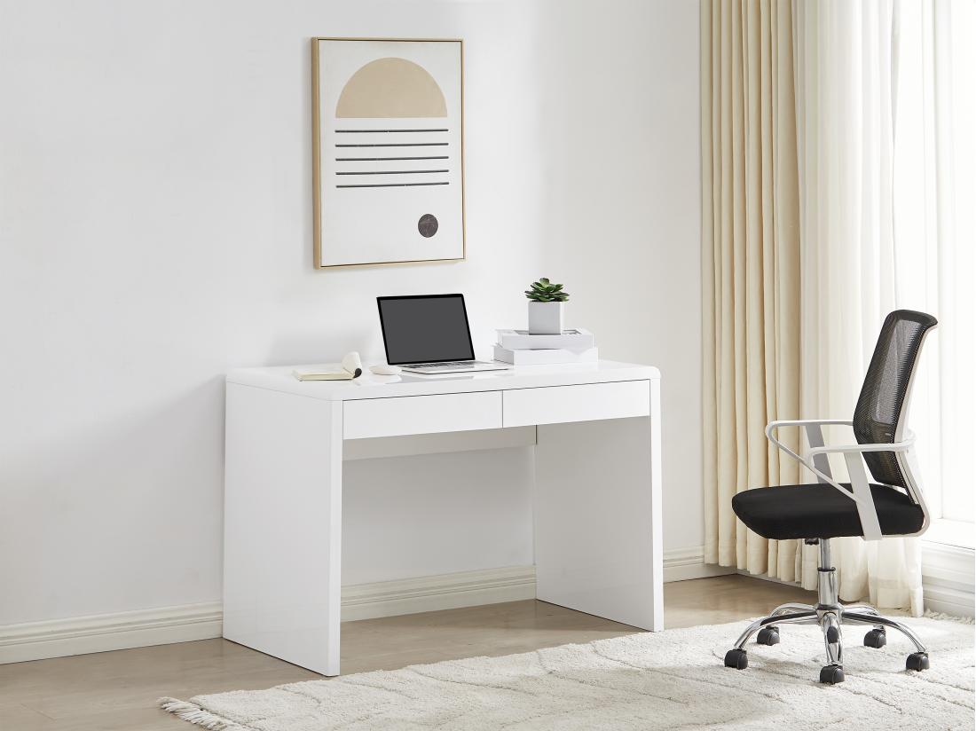 vente unique Bureau avec 2 tiroirs - MDF - Blanc laqué - VACELA