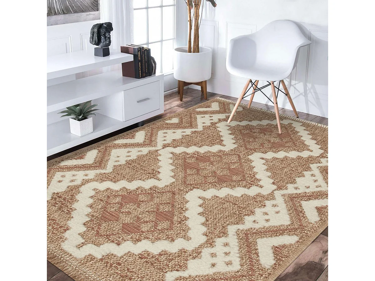 Tapis extérieur 60x90 tissé kilim marron et rouge ZEPHYR