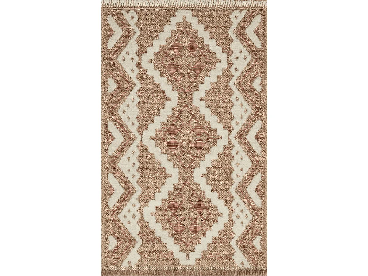 Tapis extérieur 60x90 tissé kilim marron et rouge ZEPHYR