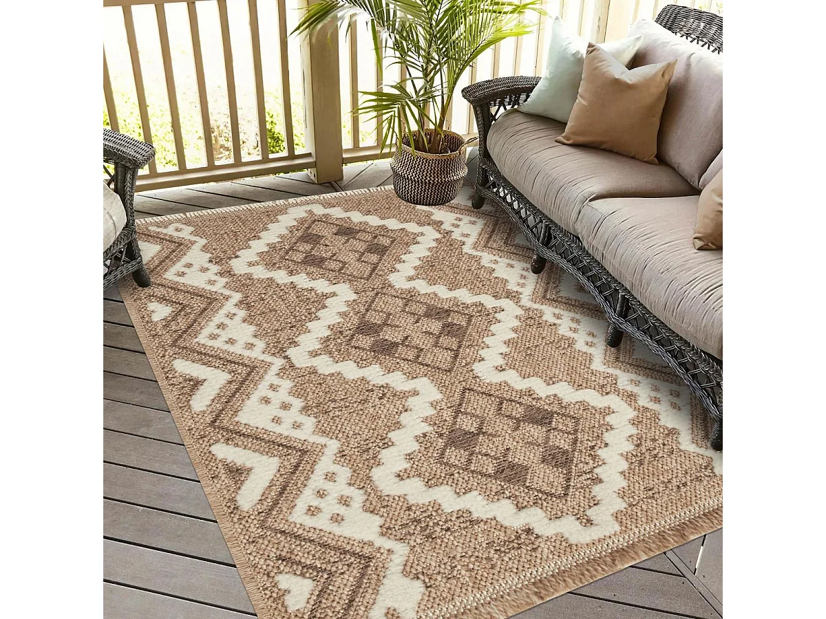Tapis extérieur 60x180 tissé kilim marron et gris ZEPHYR