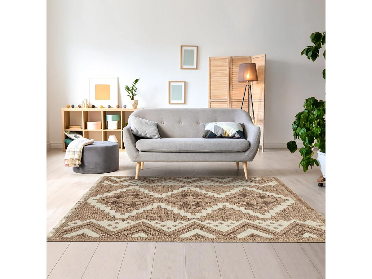 Tapis extérieur 60x180 tissé kilim marron et gris ZEPHYR