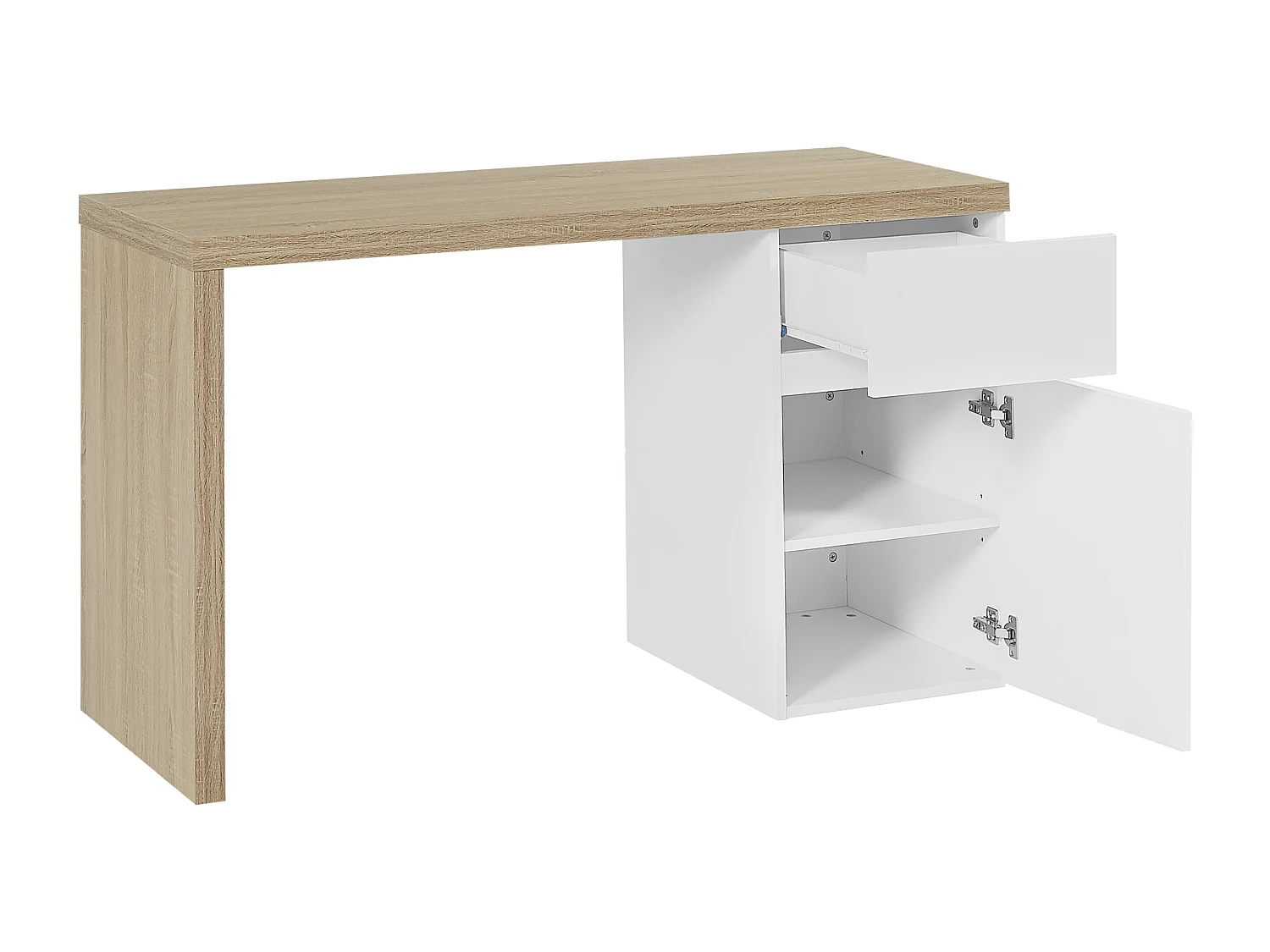 Bureau avec 1 tiroir et 1 placard - Coloris : Naturel et blanc - ACUNEZA